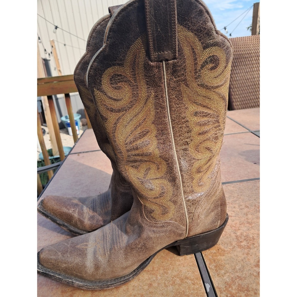 J.B. Dillon Reserve Women's Size 7 1/2 B Brown Western Leather Boots Snip Square